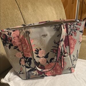 GUESS Floral Tote Bag - Pink and Gray